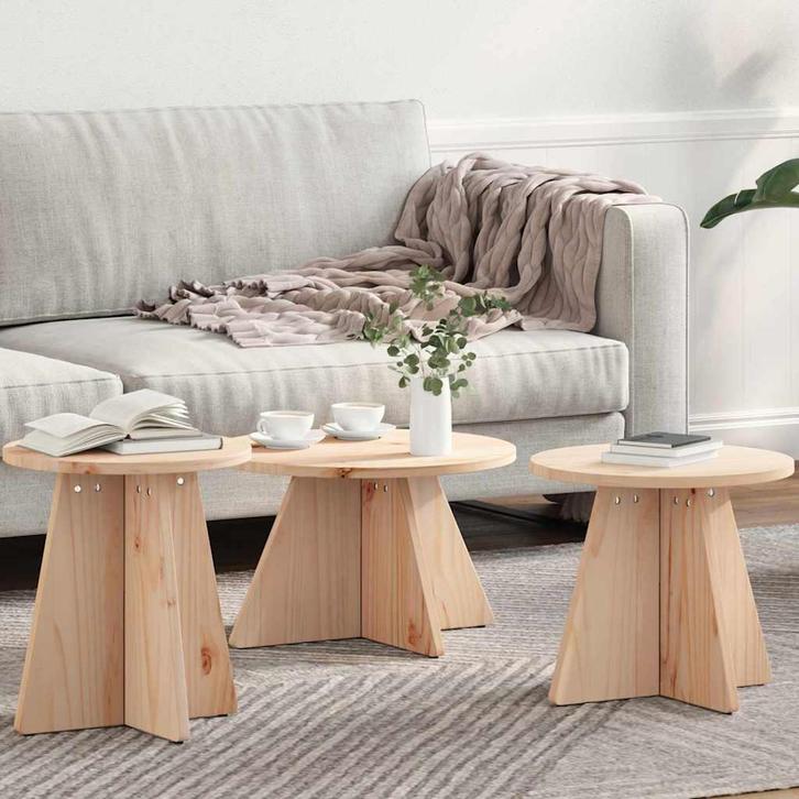 vidaXL Salontafel 3 pcs Naturel 49 x 49 x 30 cm Massief, Huis en Inrichting, Tafels | Salontafels, Nieuw, Verzenden