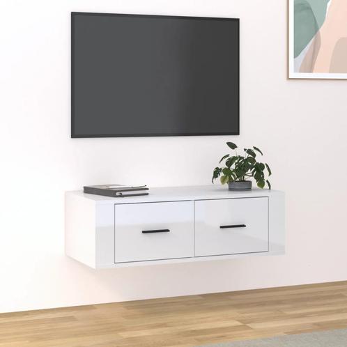 vidaXL Meuble TV suspendu Blanc brillant 80x36x25 cm, Maison & Meubles, Armoires | Mobilier de télévision, Neuf, Envoi