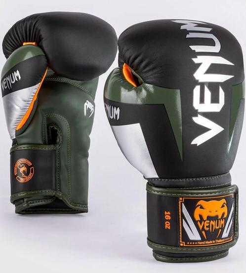 Venum Elite (Kick)bokshandschoenen Zwart Zilver Kaki, Sport en Fitness, Boksen, Bokshandschoenen, Nieuw, Verzenden