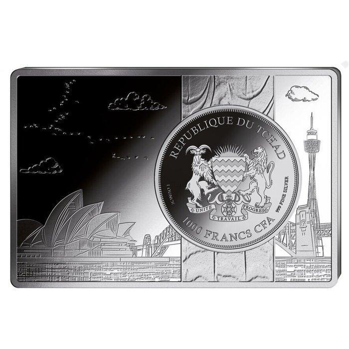 Tchad. 1 oz 1000 CFA Chad Kookaburra Silver Coin-bar Set, Timbres & Monnaies, Métaux nobles & Lingots