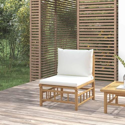 vidaXL Tuinmiddenbank met kussens bamboe crèmewit, Tuin en Terras, Tuinsets en Loungesets, Nieuw, Verzenden