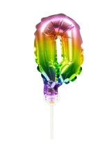 Folie Ballon Cijfer 0 Regenboog 13cm met Stokje, Verzenden