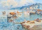 Ugo Mascolo (1948) - Marina con pescatori nella baia di, Antiek en Kunst