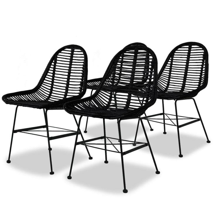 vidaXL Eetkamerstoelen 4 st natuurlijk rattan zwart, Huis en Inrichting, Stoelen, Nieuw, Verzenden