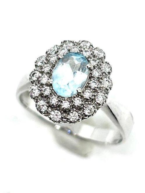 Zonder Minimumprijs - Ring - 18 karaat Witgoud Aquamarijn -, Handtassen en Accessoires, Ringen