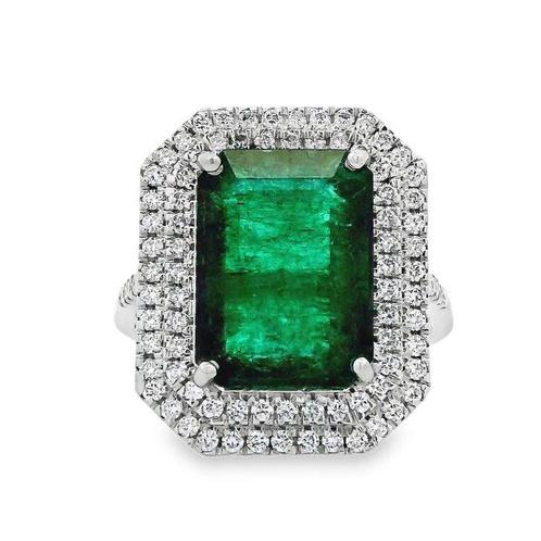 Ring Platina - 6.03ct. tw. Smaragd - Diamant, Handtassen en Accessoires, Ringen