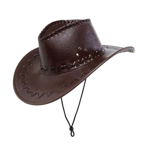 Cowboy Hoed Bruin Lederlook, Hobby en Vrije tijd, Feestartikelen, Nieuw, Verzenden