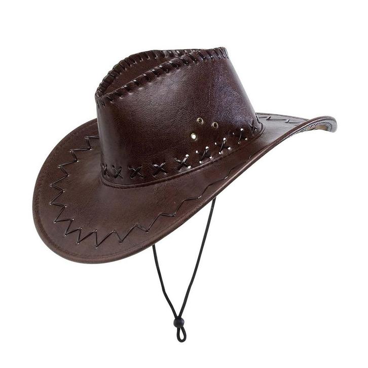 Cowboy Hoed Bruin Lederlook, Hobby en Vrije tijd, Feestartikelen, Nieuw, Verzenden