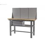 Werkbank grijs 150 cm met hardhouten blad + gereedschapskist, Ophalen of Verzenden