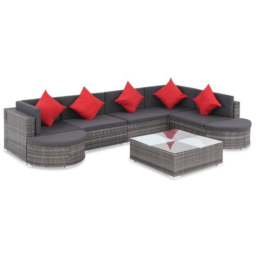 vidaXL 8-delige Loungeset met kussens poly rattan grijs, Tuin en Terras, Tuinsets en Loungesets, Loungeset, Nieuw, Verzenden