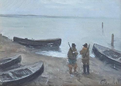 Gaetano Bocchetti (1888 - 1990) - Cacciatori sul lago di, Antiek en Kunst, Kunst | Schilderijen | Klassiek