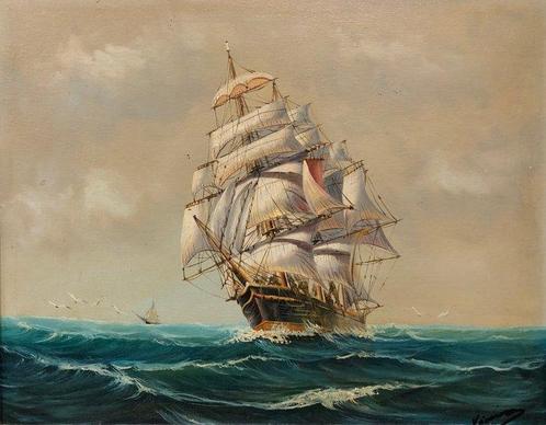 École Européene (XX) - Le Clipper, Antiek en Kunst, Kunst | Schilderijen | Klassiek