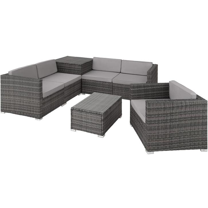 tectake Wicker zitgroep Pisa - grijs, Tuin en Terras, Tuinsets en Loungesets, Verzenden