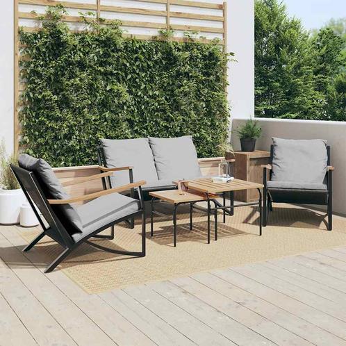 vidaXL 5-delige Balkonset met kussens staal zwart, Tuin en Terras, Tuinsets en Loungesets, Nieuw, Verzenden