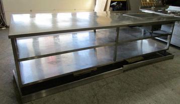 RVS Werktafel, Tafel met Bain marie, B325 x D156 x H91cm, La