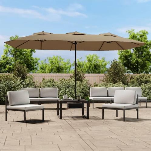 vidaXL Parasol dubbel dak met LED 449x265 cm taupe, Tuin en Terras, Parasols, Nieuw, Verzenden