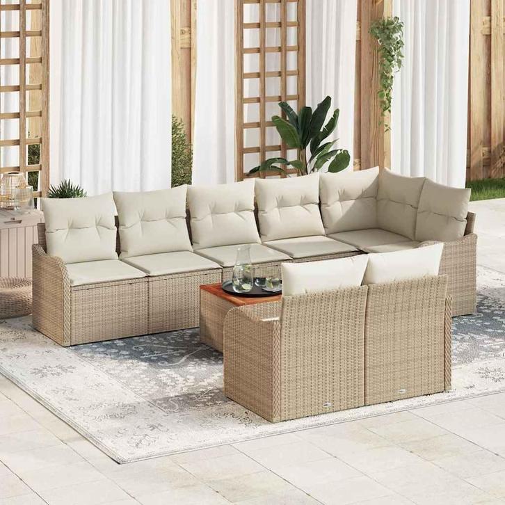 vidaXL Tuinbank Set met kussen 9 pcs Beige poly rattan, Tuin en Terras, Tuinsets en Loungesets, Nieuw, Verzenden