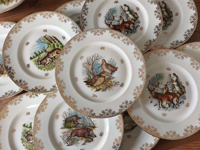 Limoges - Tafelservies voor 12 (13) - Wildjacht - Porselein, Antiek en Kunst, Antiek | Meubels | Tafels