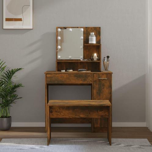vidaXL Kaptafelset met LEDs bewerkt hout gerookt eiken, Huis en Inrichting, Tafels | Kaptafels, Nieuw, Verzenden