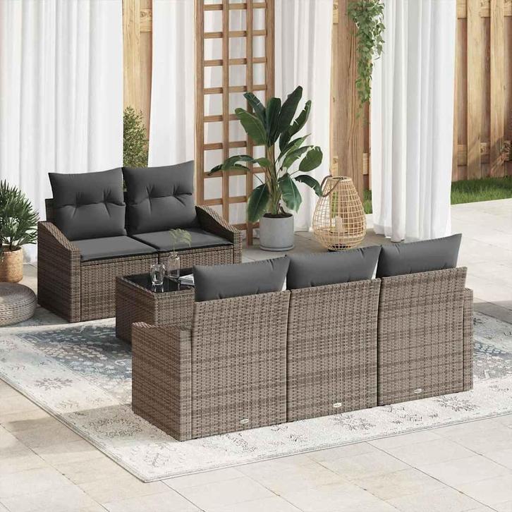 vidaXL Bankstel met kussen met kussen 6 pcs Grijs poly, Tuin en Terras, Tuinsets en Loungesets, Nieuw, Verzenden