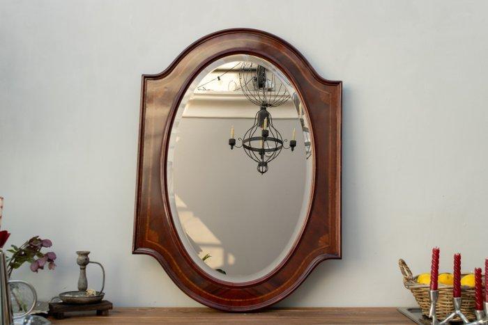 Spiegel- Ovaalvormig, geslepen glas, donkerbruin. - Mahonie, Antiquités & Art, Curiosités & Brocante