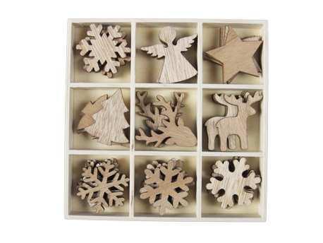 Houten figuurtjes doosje 36 stuks thema kerst/ winter 9, Huis en Inrichting, Woonaccessoires | Kunstplanten en Kunstbloemen, Nieuw