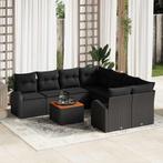 vidaXL Tuinbank Set 9 pcs Zwart Poly rattan, Verzenden, Nieuw