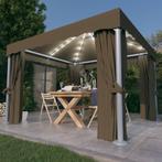 vidaXL Prieel met gordijn en LED-lichtslinger 3x3 m taupe, Tuin en Terras, Verzenden, Nieuw