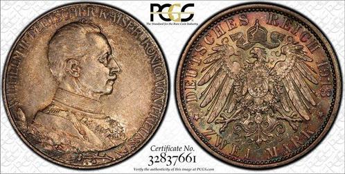 Duitsland, Pruisen Wilhelm II. 2 Mark 1913 - PCGS MS64, Postzegels en Munten, Munten | Europa | Niet-Euromunten