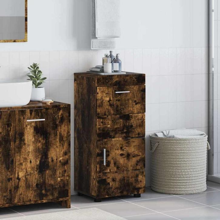 vidaXL Badkamerkast TULUM Gerookt eiken 37 x 31.5 x 82 cm, Huis en Inrichting, Tafels | Kaptafels, Nieuw, Verzenden