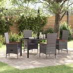 vidaXL Tuin Eettafel Set met kussen 5 pcs Grijs Poly rattan, Tuin en Terras, Verzenden, Nieuw