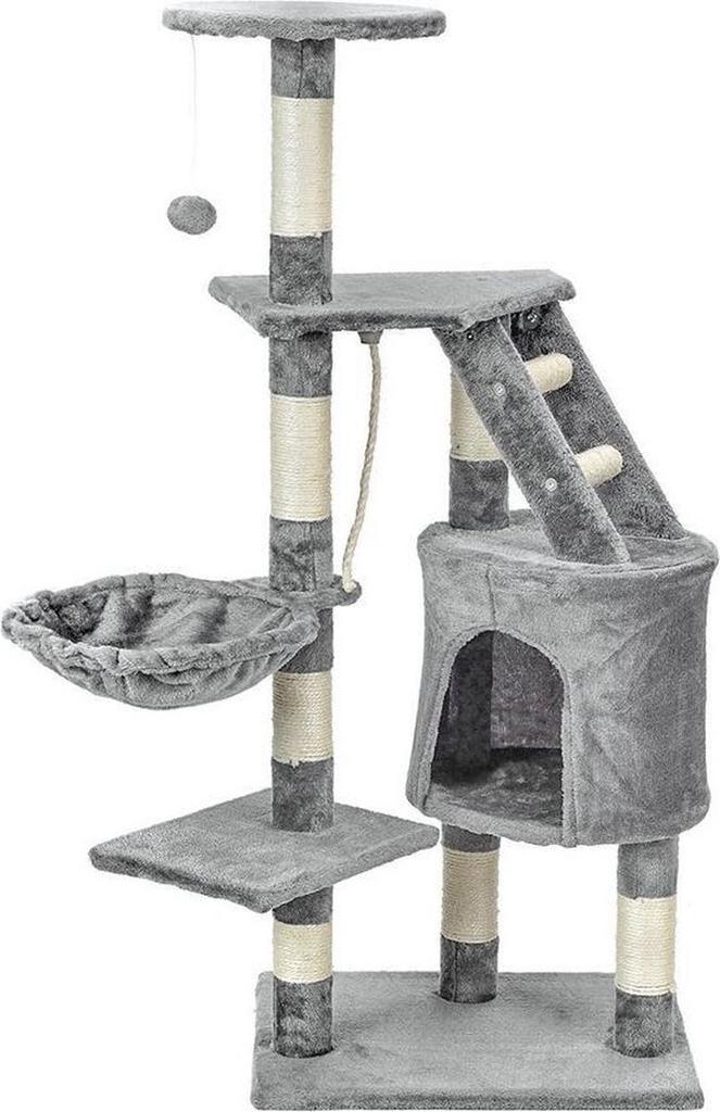 Hoge krabpaal met speelhuis - grijs - 117,5 cm - stevig o..., Dieren en Toebehoren, Krabmeubelen, Krabpaal, Nieuw, Ophalen of Verzenden