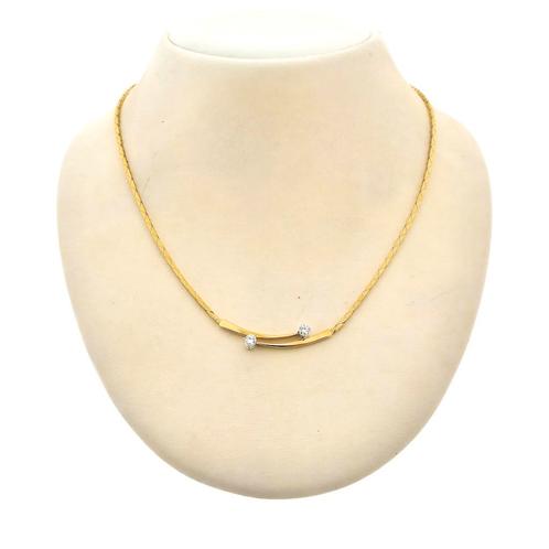 18 Krt. Gouden cobra schakel collier met diamant; 0,32 ct..., Handtassen en Accessoires, Kettingen, Overige kleuren, Gebruikt