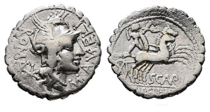 Romeinse Republiek. M. Aurelius Scaurus 118 v.Chr. Rome, Postzegels en Munten, Munten | Europa | Niet-Euromunten