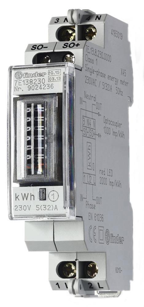 Finder Elektriciteitsmeter - 7E.13.8.230.0010, Bricolage & Construction, Électricité & Câbles, Envoi