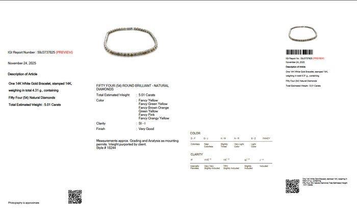 Zonder minimumprijs - Armband - 14 karaat Witgoud - 5.01ct., Bijoux, Sacs & Beauté, Bracelets