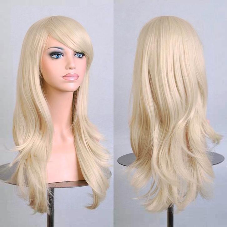 Luxe Lange Lichtblonde Pruik Schuine Pony Witblond Lady Gaga, Kleding | Dames, Carnavalskleding en Feestkleding, Nieuw, Ophalen of Verzenden