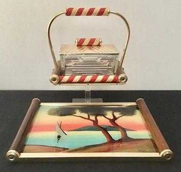 Boîte - Boîte à biscuits et plateau Art Déco - scoubidou en