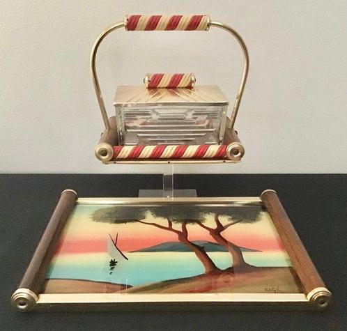 Boîte - Boîte à biscuits et plateau Art Déco - scoubidou en, Antiek en Kunst, Kunst | Designobjecten