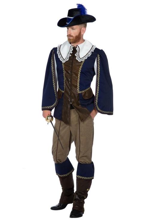 Musketier Kostuum Blauw Heren, Kleding | Heren, Carnavalskleding en Feestkleding, Nieuw, Verzenden