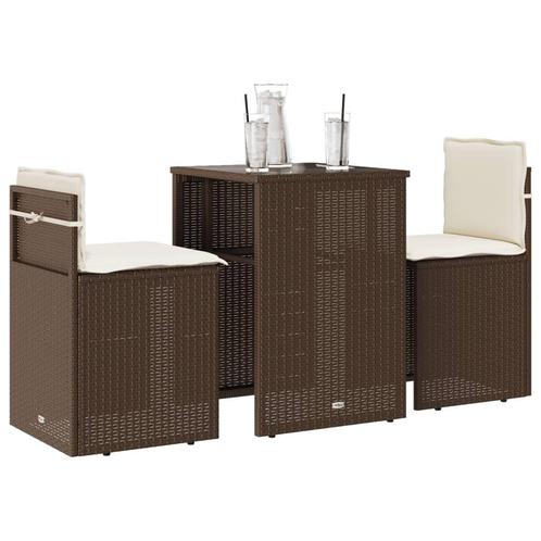 vidaXL 3-delige Bistroset met kussens poly rattan bruin, Tuin en Terras, Tuinsets en Loungesets, Nieuw, Verzenden