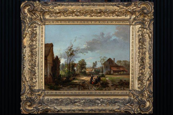 Hollandse School (XIX) H Vanhagendoren - Dorps Dagtafereel, Antiek en Kunst, Kunst | Schilderijen | Klassiek