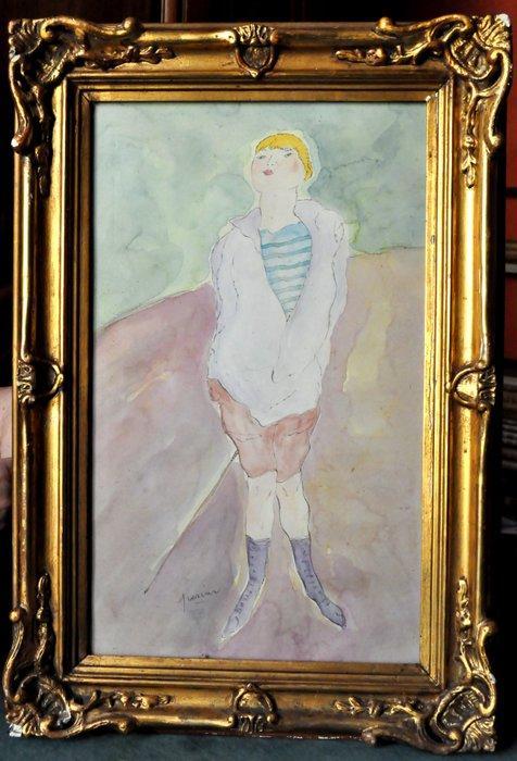 Jules Pascin (1885-1930) - Jeune garçon à la marinière, Antiek en Kunst, Kunst | Schilderijen | Klassiek