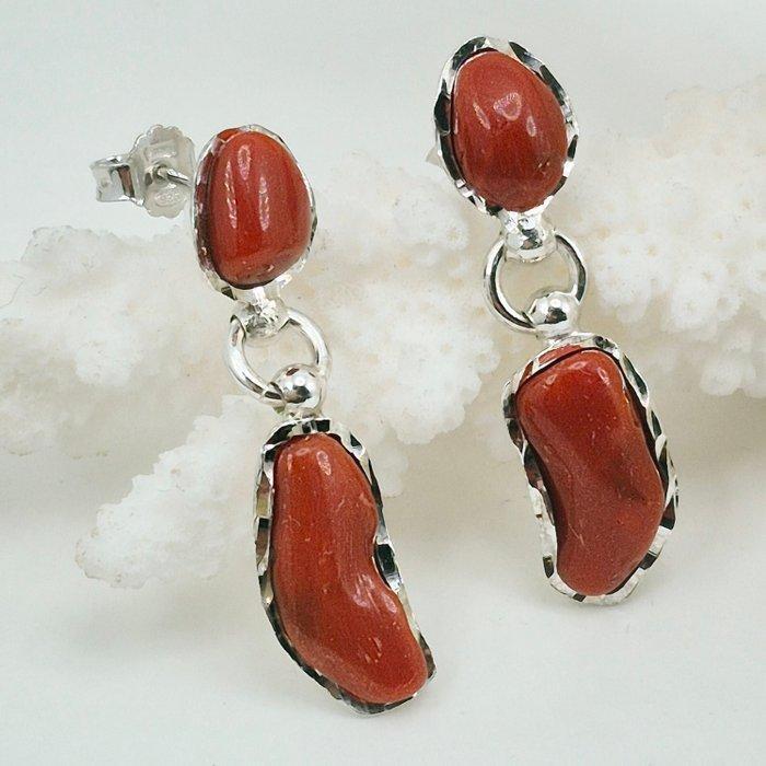 Bloedkoraal - Zilver - Oorbellen - CORALLO MEDITERRANEO, Collections, Minéraux & Fossiles
