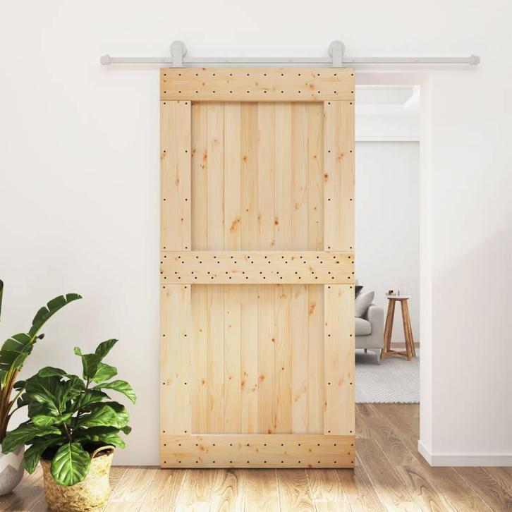 vidaXL Schuifdeur met beslag 100x210 cm massief grenenhout, Doe-het-zelf en Bouw, Deuren en Vliegenramen, Nieuw, Verzenden