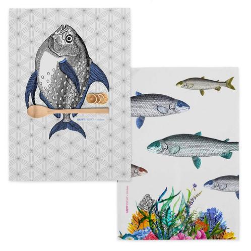 Set van 2 theedoeken Fish | Happy Friday, Huis en Inrichting, Keuken | Keukenbenodigdheden, Nieuw, Verzenden