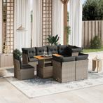 vidaXL 9-delige Loungeset met kussens poly rattan grijs, Verzenden, Nieuw, Loungeset