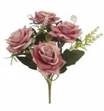 Zijden Rozen Oud Roze Diamant Vintage Pink Rozenboeket 27 cm, Nieuw