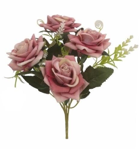 Zijden Rozen Oud Roze Diamant Vintage Pink Rozenboeket 27 cm, Huis en Inrichting, Woonaccessoires | Kunstplanten en Kunstbloemen