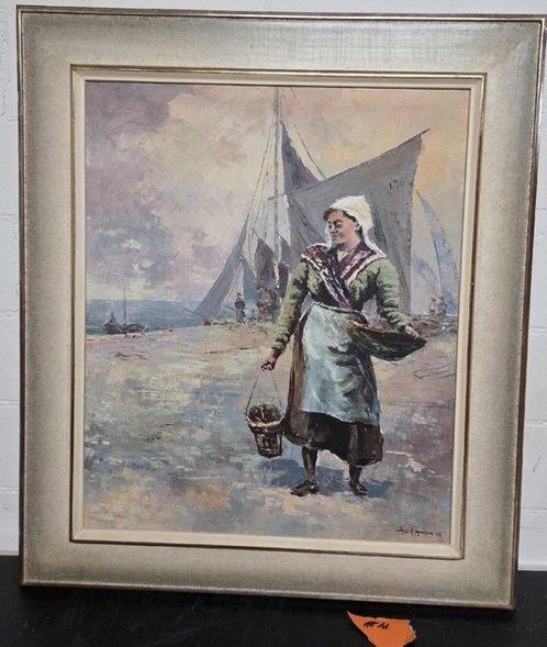Ingi Riis Hansen (XX) - Fischerfrau am Strand mit, Antiek en Kunst, Kunst | Schilderijen | Klassiek